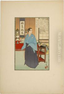 Standing Man In A Blue Kimono by Kobayashi Kiyochika