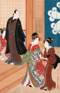 Courtesan Arriving To Meet Her Client At A Teahouse by Torii Ii Kiyomasu