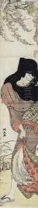Beauty Walking Under Windblown Wisteria by Torii Kiyonaga