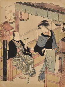 Tea-stall Girl With Guest by Torii Kiyonaga