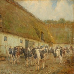 Cattle In The Yard by Harald Kjaer