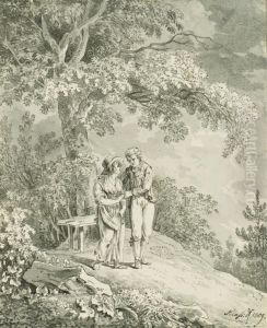 Un Couple Sous Un Arbre Pres D'un Banc by Friedrich Christian Klass