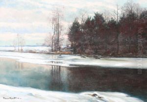''winter En Der Ost?'' Large Snowy Winter River Landscape