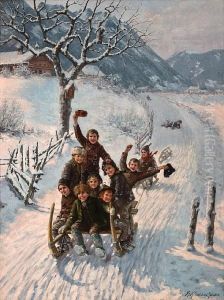 Children Sledding by Theodor Kleehaas