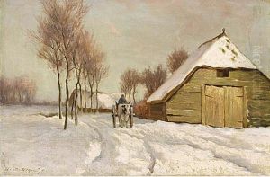 A Peasant In A Winter Landscape by Hendrik Albertus Kleijn