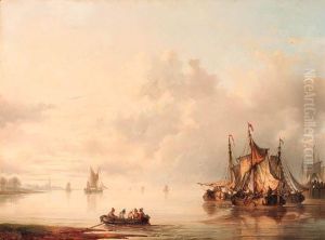 Moored Vessels In A Harbour by Hendrik Albertus Kleijn