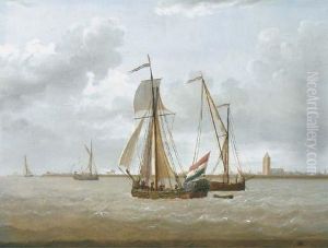 Shipping Off The Coast Of The Zuyder Zee, A States Yacht Raisingits Sails Shipping Off The Coast Of The Zuyder Zee, A States Yacht Raisingits Sails
