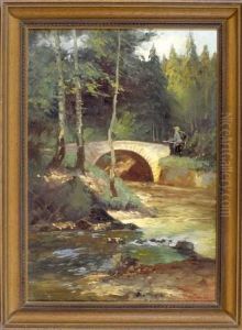 Jager Bei Einer Steinbrucke Im Muhltal Bei Gauting by Anna Klein