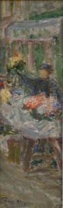 German Oil On Canvasboard 'blumen, Mannheim' Signed 17 X 5.5in by Philippe Klein