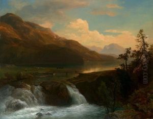 Gebirgige Landschaft Mit Wasserfall by Wilhelm Klein