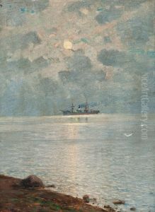 Ship In Moonlight by Oskar Conrad Kleineh