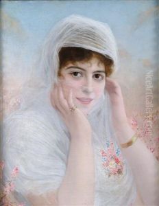 Portrait Ofa Lady In A Veil by Johannes Kleinschmidt
