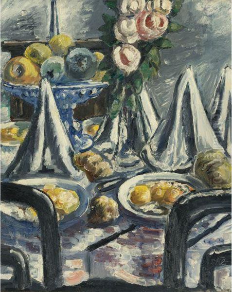Gedeckter Tisch Mit Servietten Und Rosen (table Set With Napkinsand Roses) - view 1