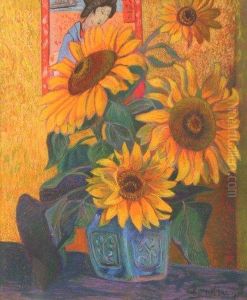 Sonnenblumenmit Japanerin by Bernhard Klene