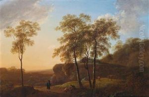 Abendliche Berglandschaft Mit Wanderern