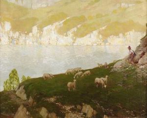 Schaferszene An Einem Bergsee. by Johann Klepinski