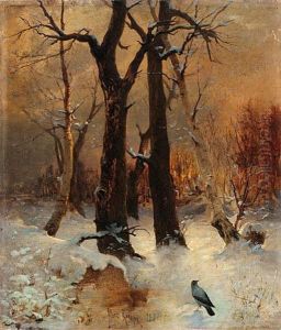 Pejzaz Zimowy Z Wrona by Juliusz Klewer