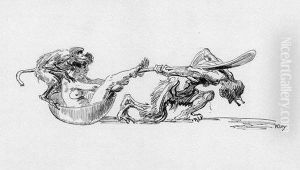Madchen Und Affe Im Loffel, Von Faun Gezogen by Heinrich Kley
