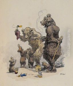 Satire: Bear Family Relaxing. by Heinrich Kley