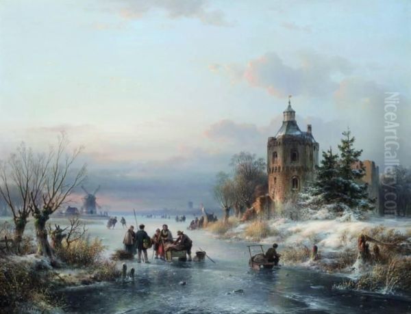 Winterlandschap Met Schaatsers En Koek En Zopietent - view 1