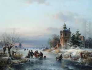 Winterlandschap Met Schaatsers En Koek En Zopietent