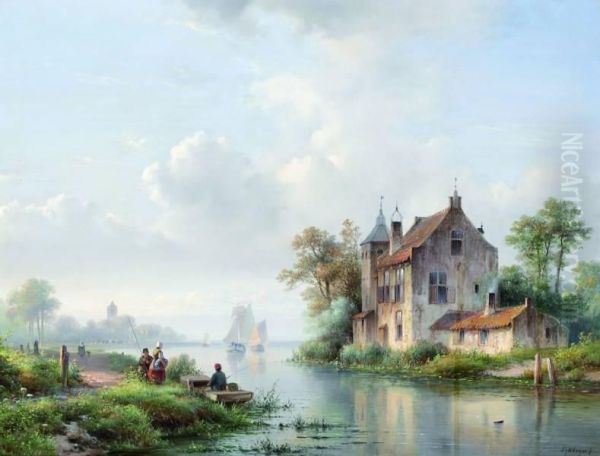 Zomerlandschap Met Vissers Aan Een Vaart - view 1