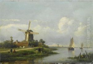 Landscape Withwindmills And Sailing Ships.