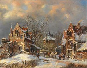 Winter Village With Townsfolk Conversing