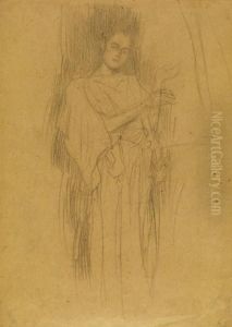 Weibliche Gestalt In Langem Gewand, Ein Saiteninstrument Spielend by Gustav Klimt