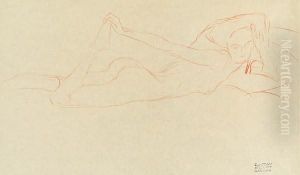 Liegender Akt, Den Rechten Fus Haltend by Gustav Klimt