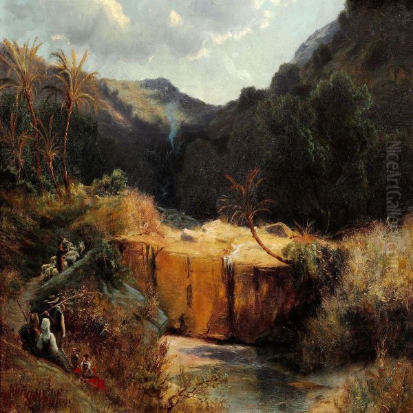 Landscape With Palm Trees And Men Resting - view 1