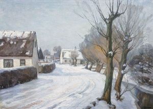 A Village In Denmark In Wintertime by Peder Klitz