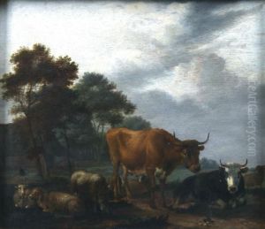 Vaches Panneau De Chene by Albert-Jansz. Klomp