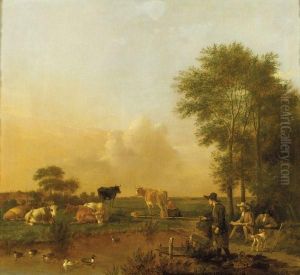 Pecheur Et Peintre Pres De La Riviere by Albert-Jansz. Klomp