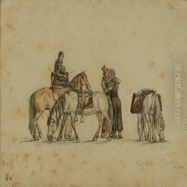 A Kissing Couple Near Horses At The Tingvalla Plain,iceland - view 1