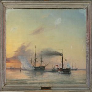 Naval Vessel Saluting King Christian Viii Of Denmark's Yacht "caledonia" by Frederick Theodor Kloss