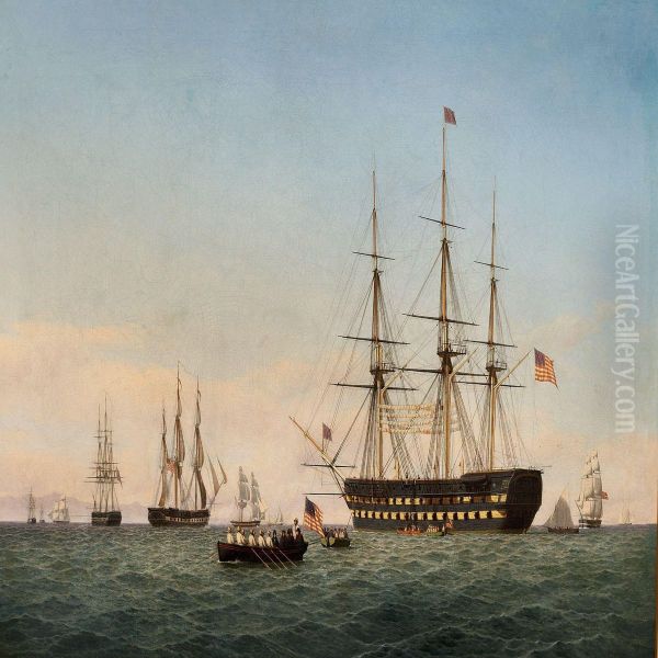 Seascape With American Ships Of The Line - view 1