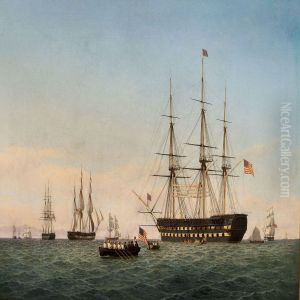 Seascape With American Ships Of The Line by Frederick Theodor Kloss