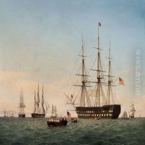 Seascape Withamerican Ships Of The Line by Frederick Theodor Kloss