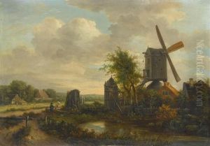 Dutch Landscape With A Windmill by Pieter Lodewijk Francisco Kluyver