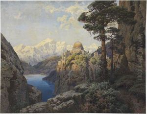 Tempel In Sudlandischer Gebirgslandschaft by Ferdinand Knab