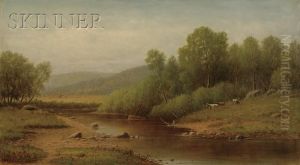 Cattle Grazing On A Riverbank by Charles Wilson Knapp