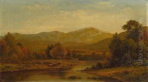 Figures And Cattle In A River Landscape by Charles Wilson Knapp