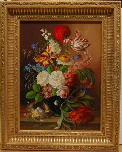 "blumenstillleben Mit Vogelnest"