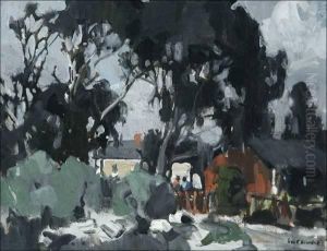 Houses In Eucalyptus Landscape S L/r: Geo. K. Brandriff O/cboard 14x18 Est:$3000/4000 Provenance: Private Collection, Thousand Oaks, Ca by George Kasson Knapp