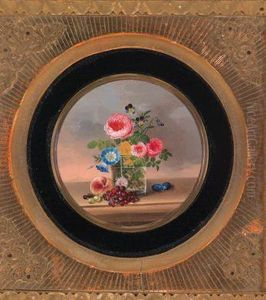 Blumen In Glasvase Und Fruchte by Johann Knapp