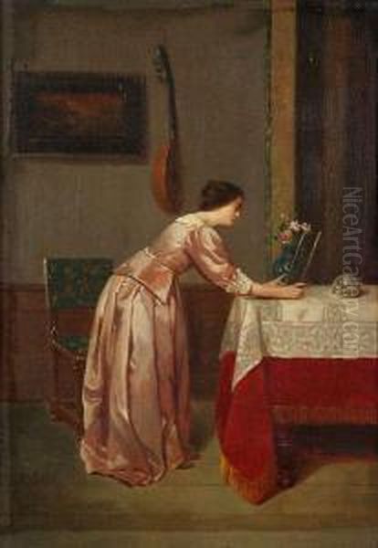 Interieur Met Vrouw Voor Een Tafel - view 1