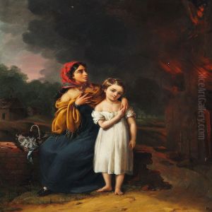 Mother And Child Near A Burning House by Petrus Knarren