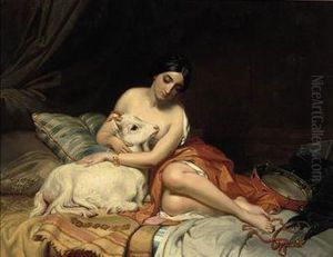 Young Girl And A Goat With Golden Horns