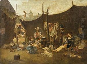 Compagnia Di Saltimbanchi Dietro Le Quinte by Ludwig Knaus